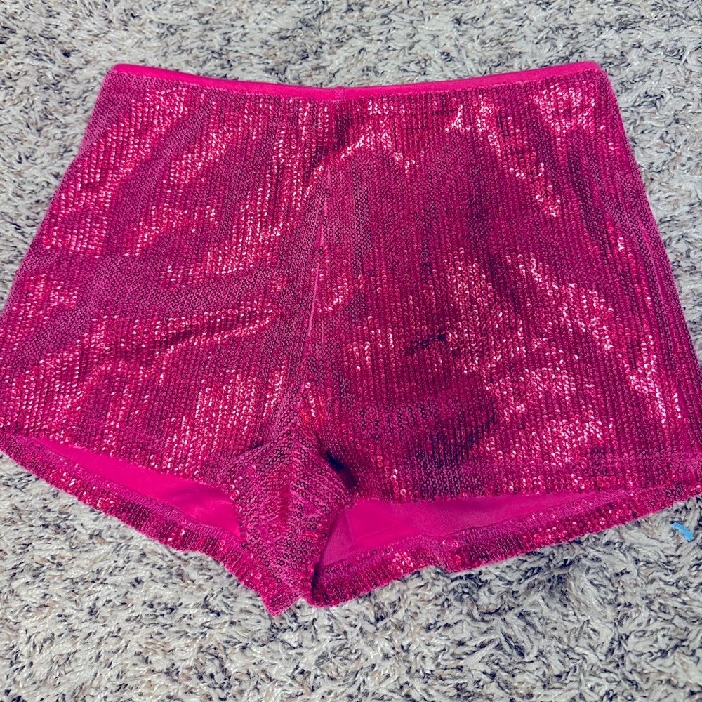 Pink sequin mid waist shorts